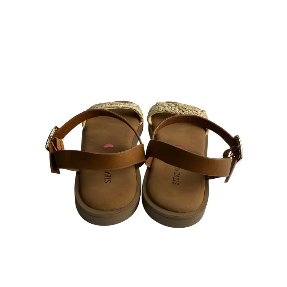 Steve Madden Big Kids Girls Size 1 THEA Raffia Brown‎ Buckle Sandals NWOB